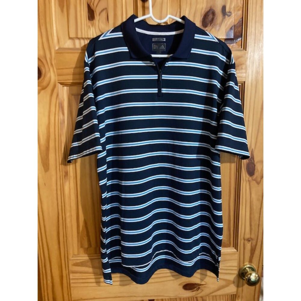 Adidas Men's Climate Cool Golf Polo Blue Quarter zip stripes Preowned